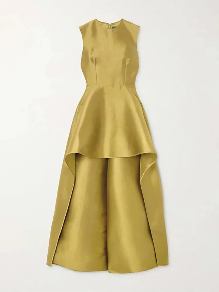 Women's Round Neck Sleeveless Wide Leg Evening Jumpsuit