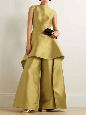 Women's Round Neck Sleeveless Wide Leg Evening Jumpsuit