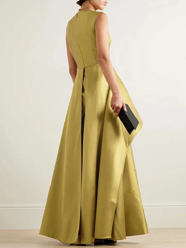 Women's Round Neck Sleeveless Wide Leg Evening Jumpsuit