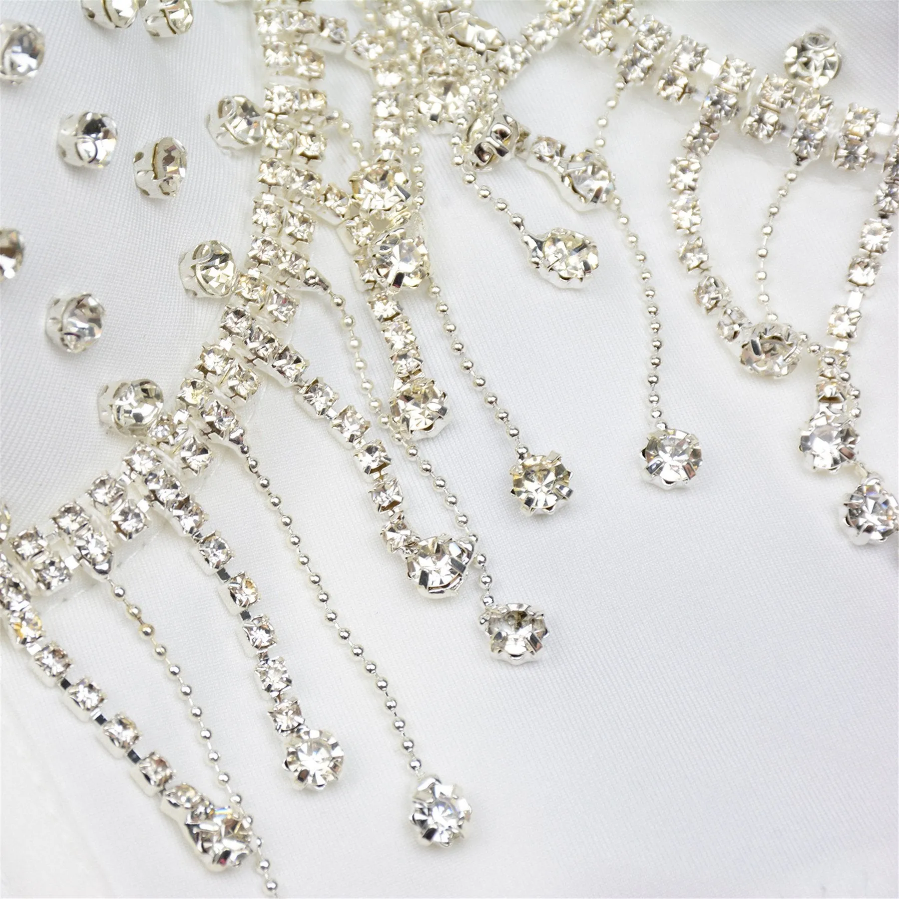 Women's Tassel Rhinestone Diamond Bustier Crop Top Luxury Corset Bra White