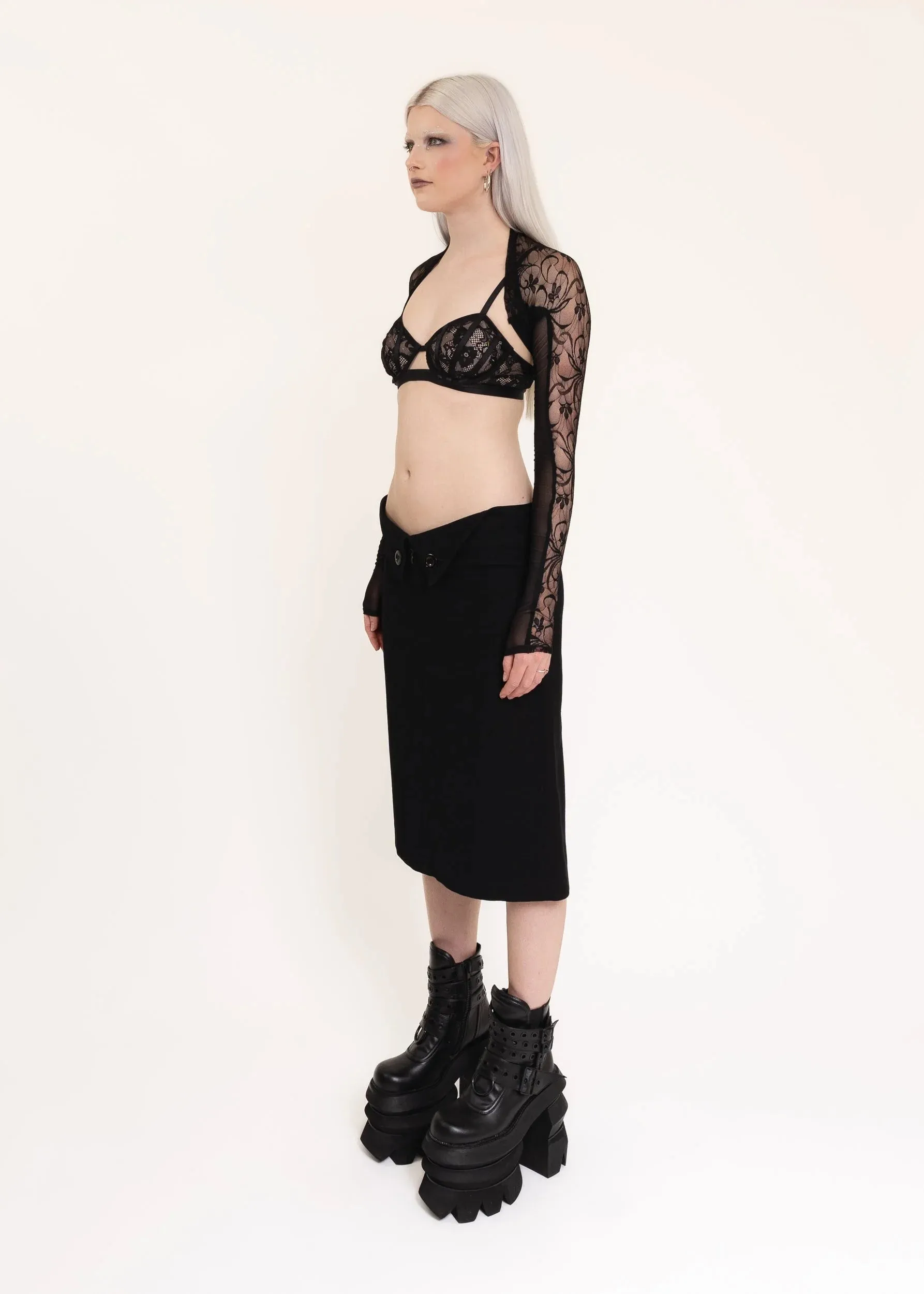 Wool midi skirt with "collared" detail