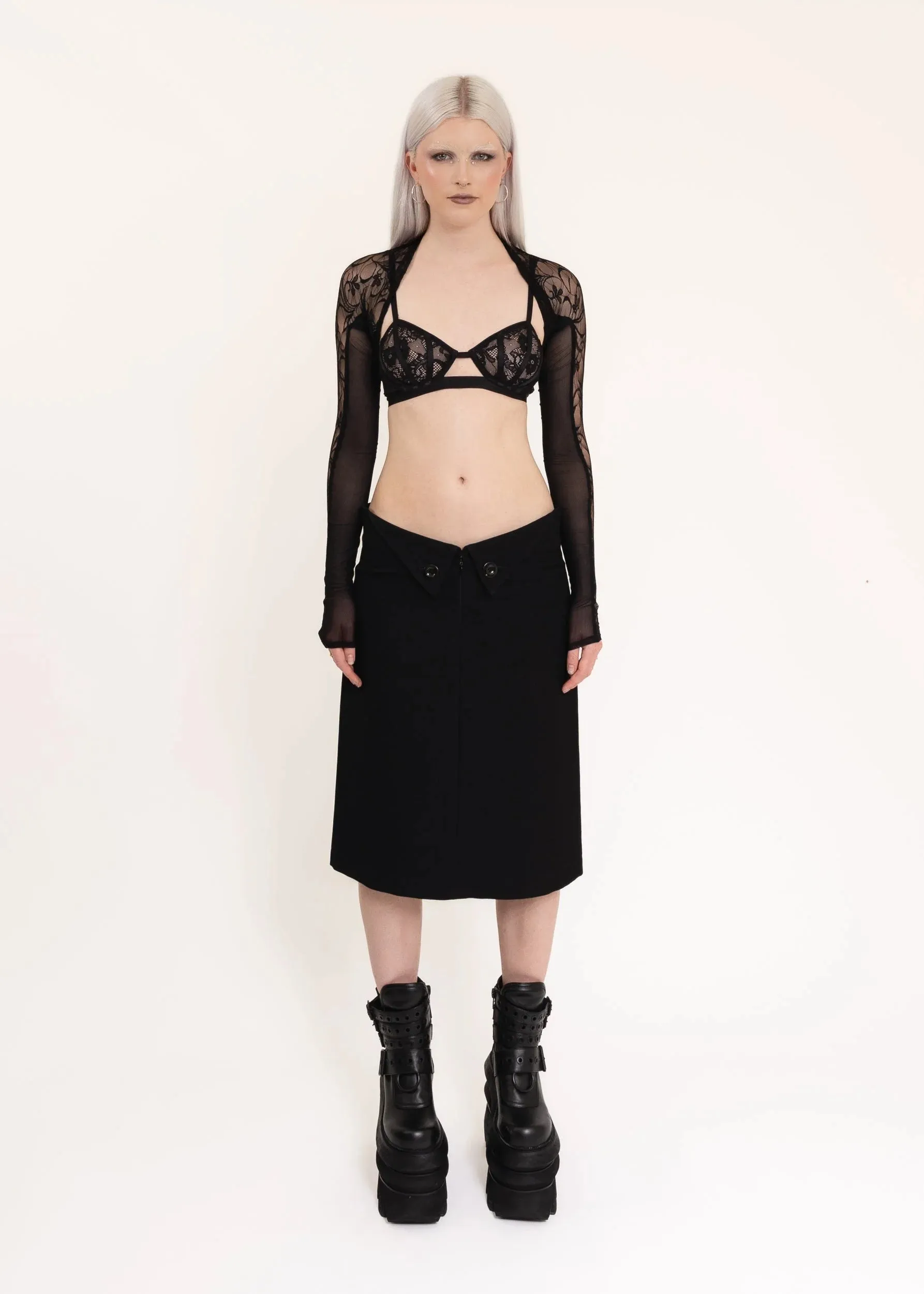 Wool midi skirt with "collared" detail