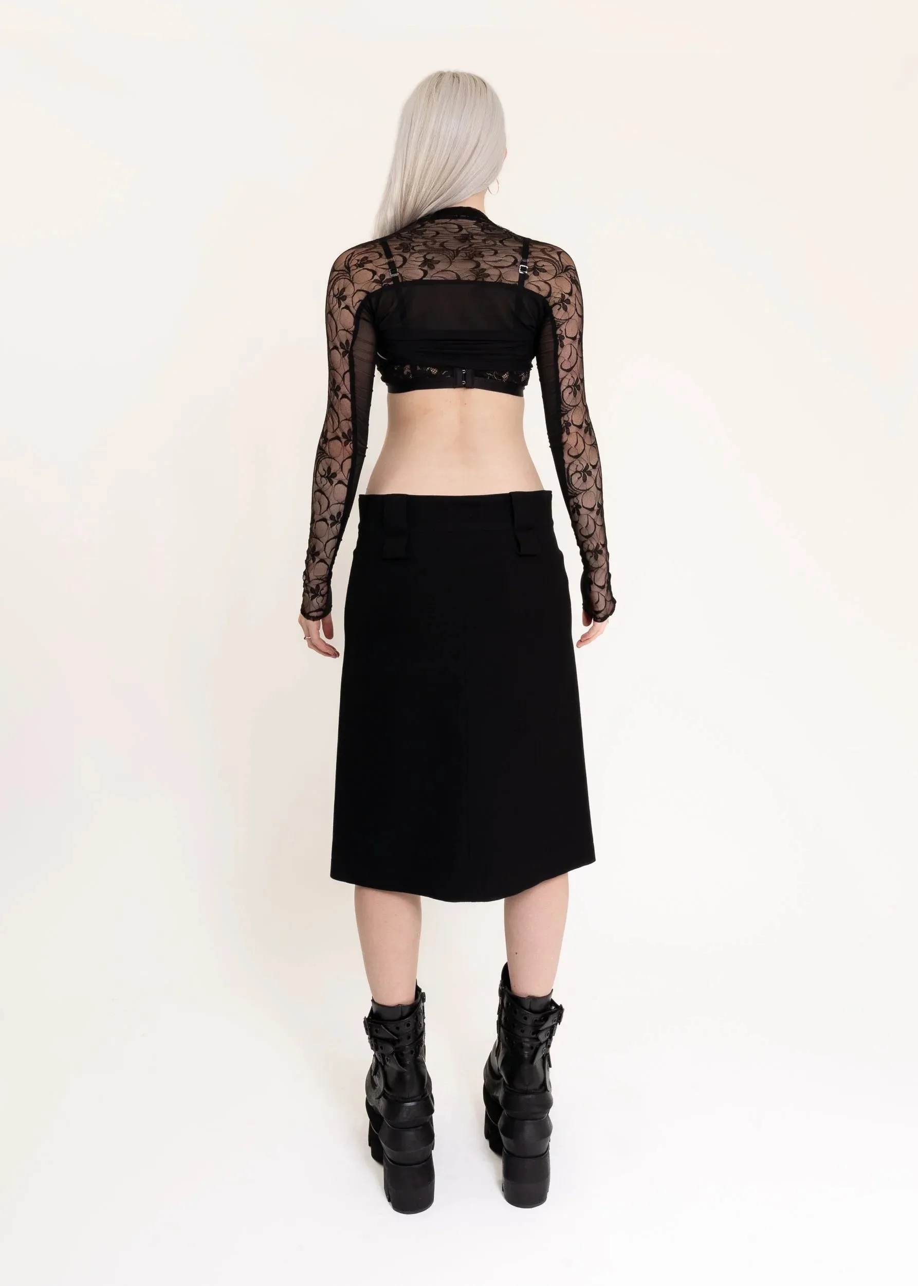 Wool midi skirt with "collared" detail