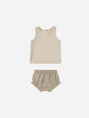 Woven Tank   Short Set || Oat Gingham