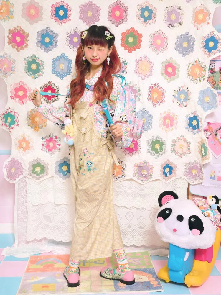Yellow plaid casual overalls【s0000007677】