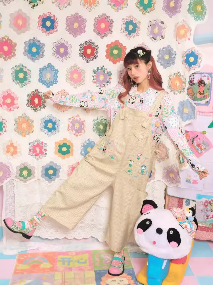 Yellow plaid casual overalls【s0000007677】