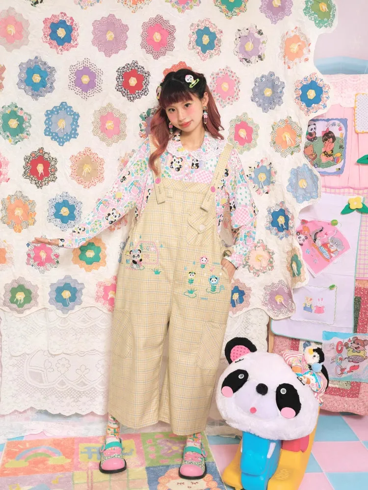 Yellow plaid casual overalls【s0000007677】