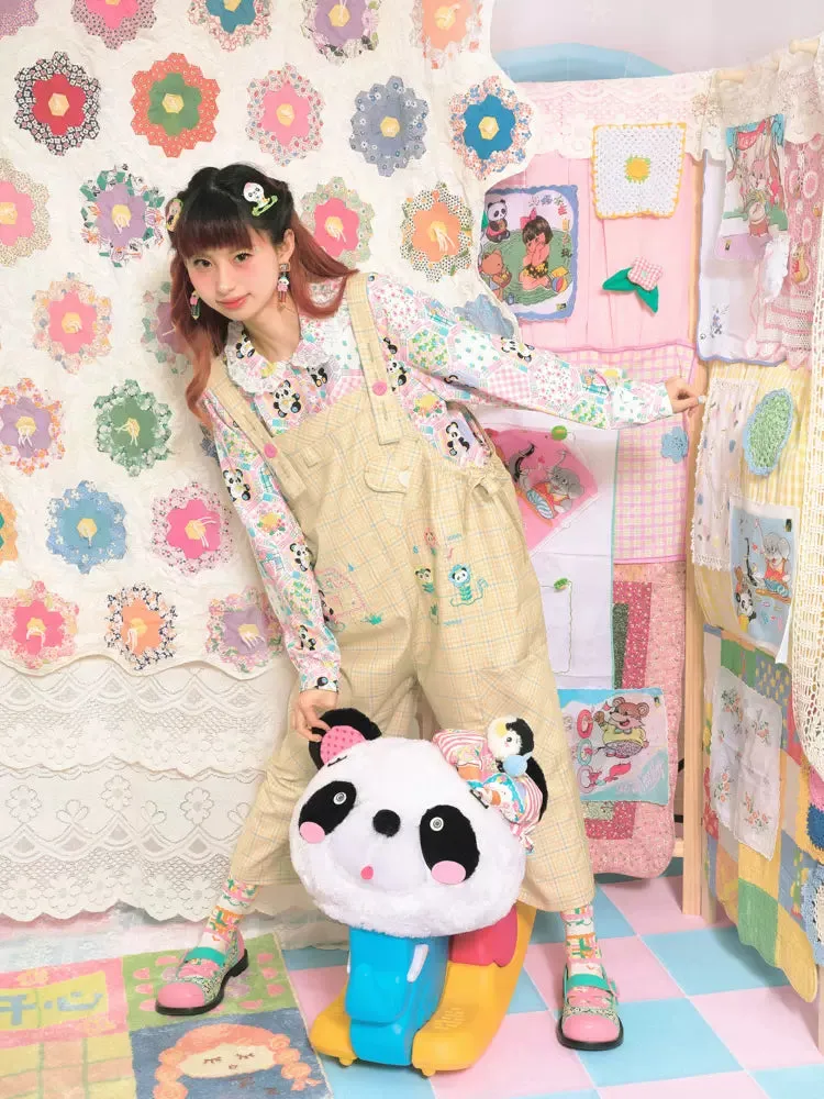 Yellow plaid casual overalls【s0000007677】