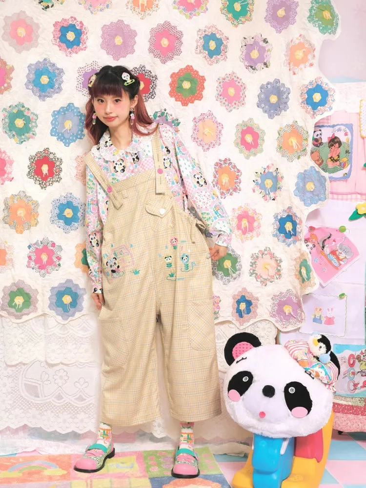 Yellow plaid casual overalls【s0000007677】