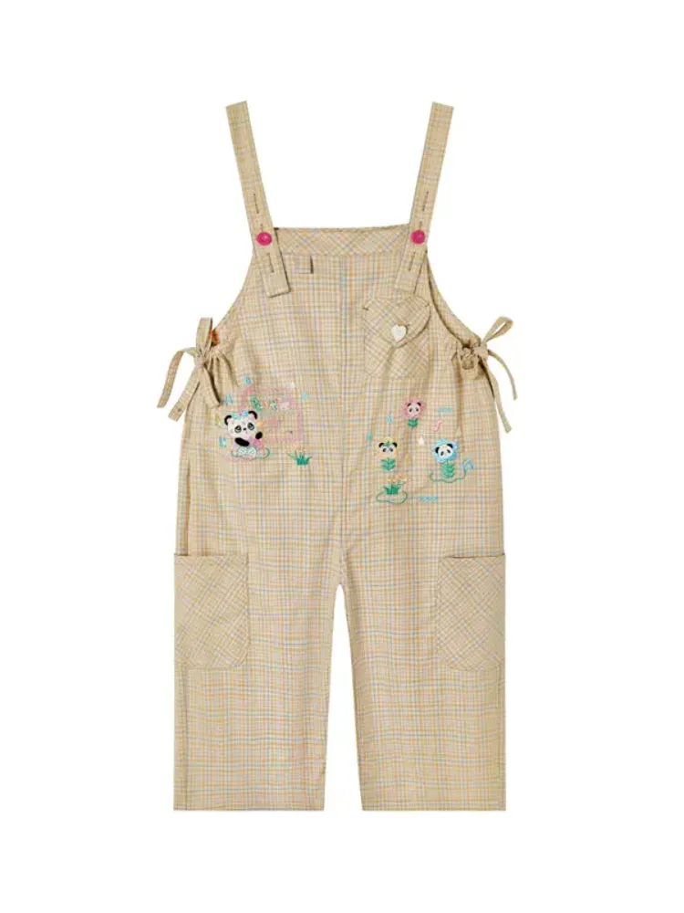 Yellow plaid casual overalls【s0000007677】