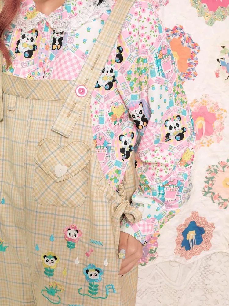 Yellow plaid casual overalls【s0000007677】