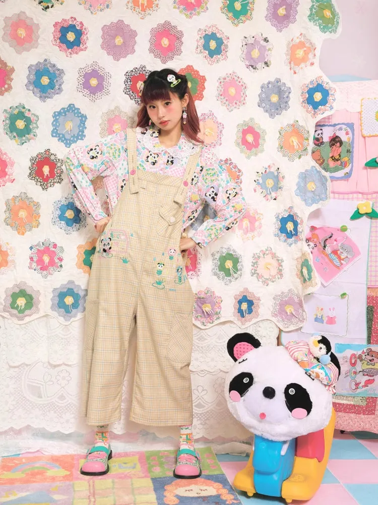 Yellow plaid casual overalls【s0000007677】