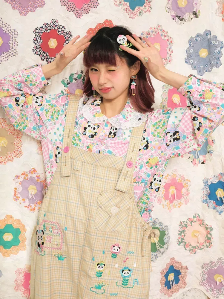 Yellow plaid casual overalls【s0000007677】