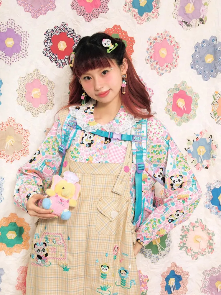 Yellow plaid casual overalls【s0000007677】