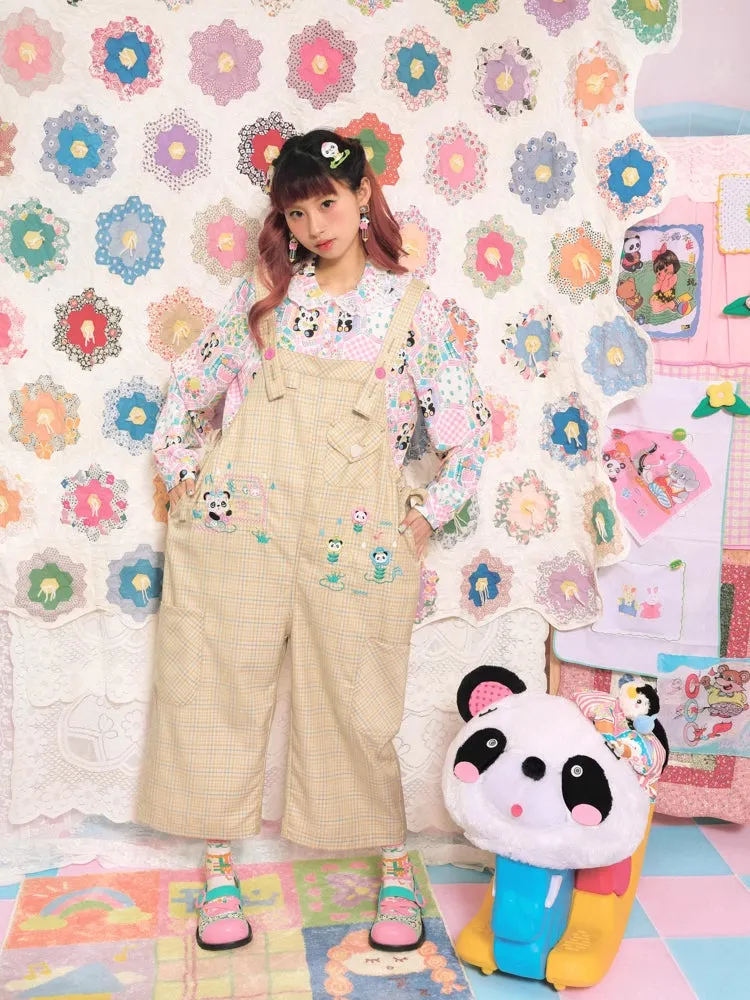 Yellow plaid casual overalls【s0000007677】