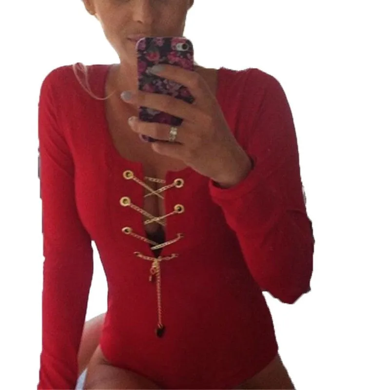 Zanzea Rompers Womens Jumpsuit Sexy Leotard Tops Bodysuit Ladies Lace Up Slim Playsuit Long Sleeve Overalls Plus Size