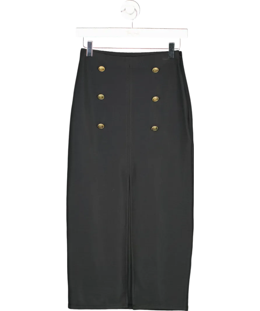 ZARA Black Buttoned Ottoman Gold Button Midi Skirt UK S
