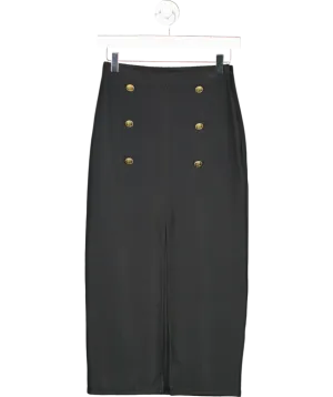 ZARA Black Buttoned Ottoman Gold Button Midi Skirt UK S