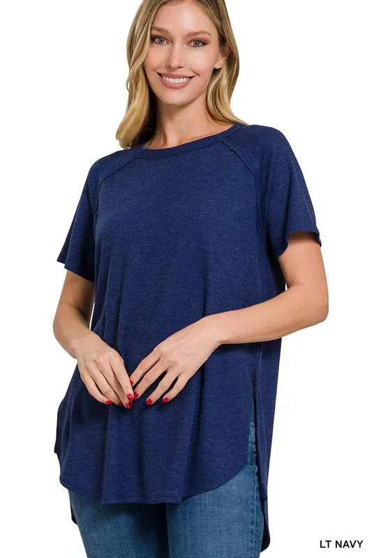 ZENANA Melange Baby Waffle Short Sleeve Top