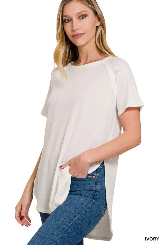 ZENANA Melange Baby Waffle Short Sleeve Top