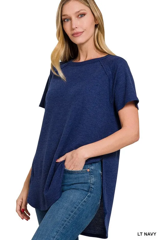 ZENANA Melange Baby Waffle Short Sleeve Top
