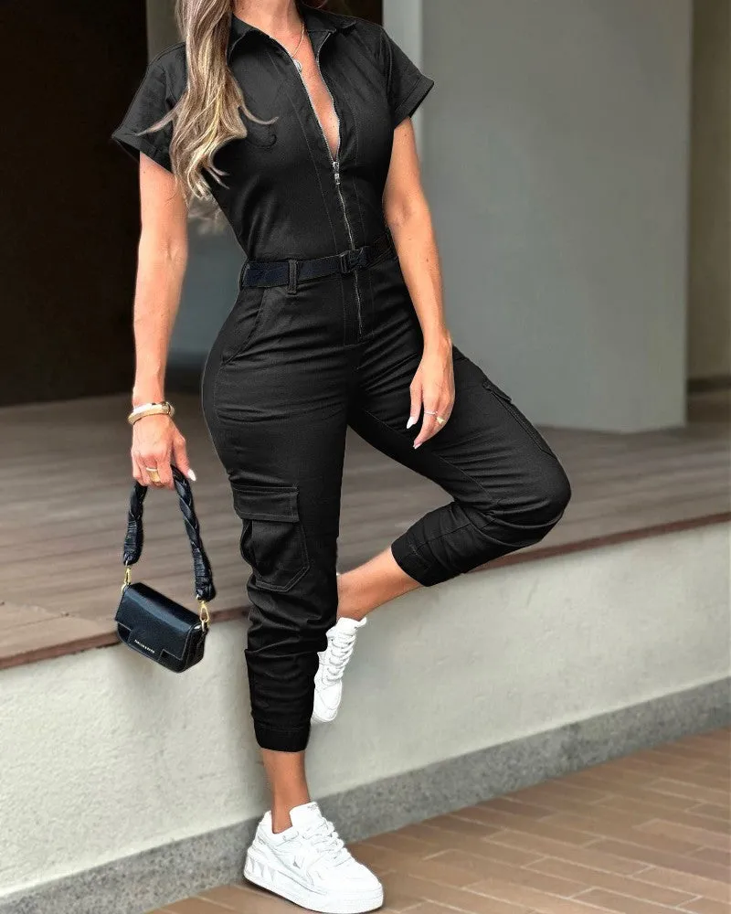 Zippered Cargo Overalls