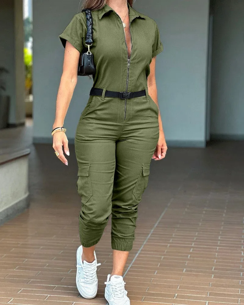 Zippered Cargo Overalls