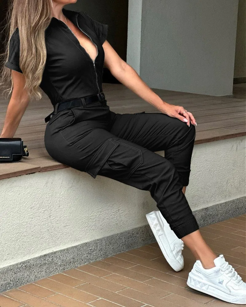Zippered Cargo Overalls