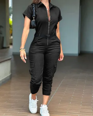 Zippered Cargo Overalls