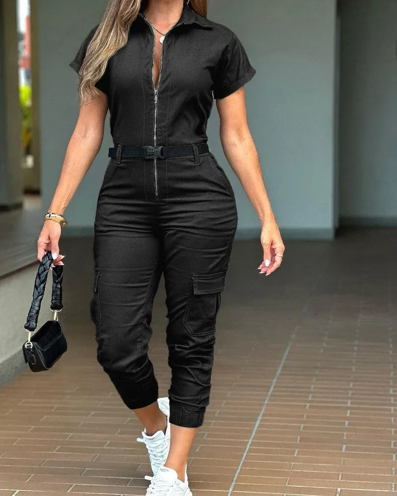 Zippered Cargo Overalls