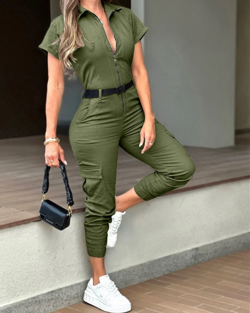 Zippered Cargo Overalls